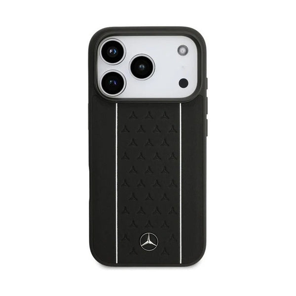 Mercedes-Benz iPhone 17 Pro Leather Star Pattern Stripes MagSafe Case - Black