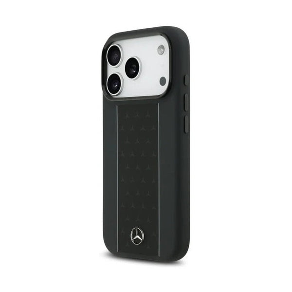 Mercedes-Benz iPhone 17 Pro Genuine Leather Perforated Case with Metal Star Logo - Black