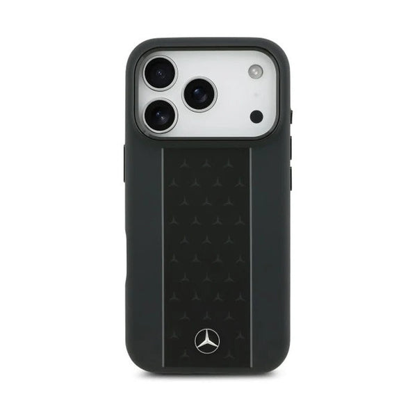 Mercedes-Benz iPhone 17 Pro Genuine Leather Perforated Case with Metal Star Logo - Black