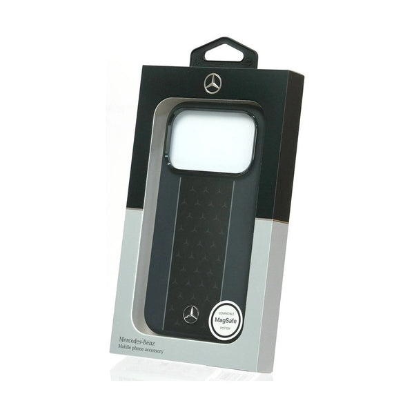Mercedes-Benz iPhone 17 Pro Genuine Leather Perforated Case with Metal Star Logo - Black