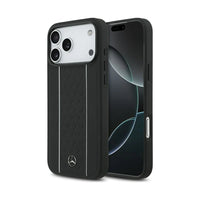 Mercedes-Benz iPhone 17 Pro Max Leather Star Pattern Stripes MagSafe Case - Black