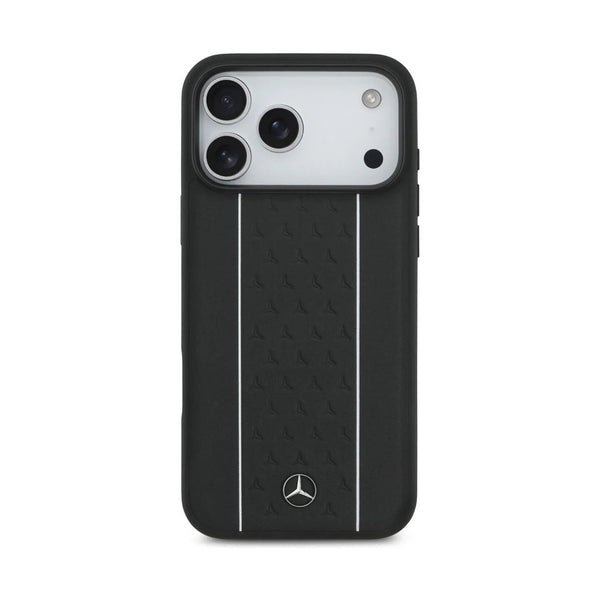 Mercedes-Benz iPhone 17 Pro Max Leather Star Pattern Stripes MagSafe Case - Black