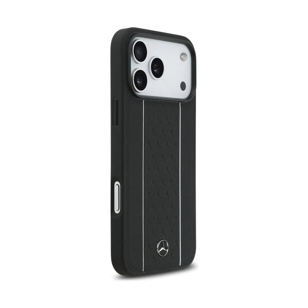 Mercedes-Benz iPhone 17 Pro Max Leather Star Pattern Stripes MagSafe Case - Black