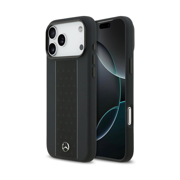 Mercedes-Benz iPhone 17 Pro Max Silicone Leather Star Pattern MagSafe Case - Black
