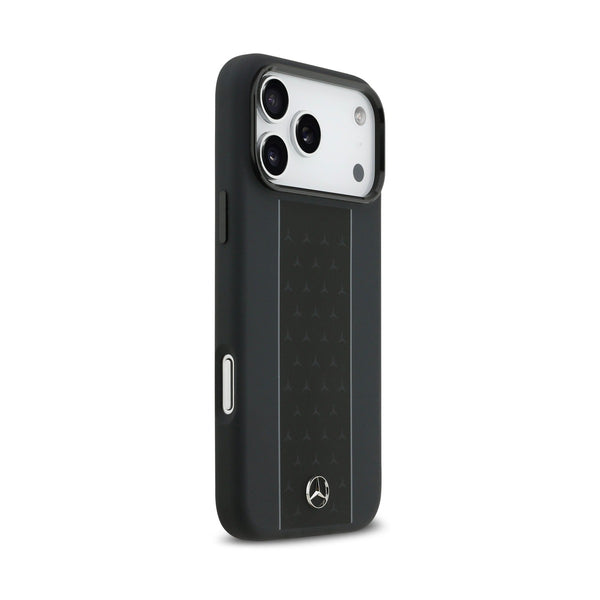Mercedes-Benz iPhone 17 Pro Max Silicone Leather Star Pattern MagSafe Case - Black