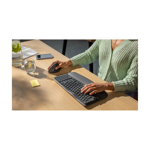Logitech Wave Keys Wireless Ergonomic Keyboard t, Comfortable Natural Typing, Easy-Switch, Bluetooth- Graphite - NEW Arrival