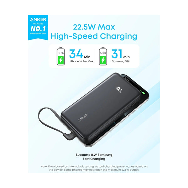 Anker Anker Zolo Power Bank (20K, 22.5W, Built-In USB-C Cable) White
