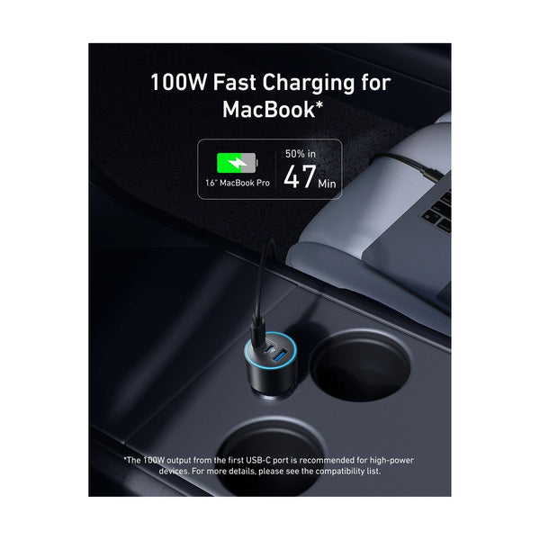 Anker Car Charger (167.5W, 3 Ports) with cable bundle Gray