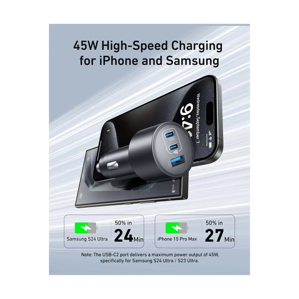 Anker Car Charger (167.5W, 3 Ports) with cable bundle Gray
