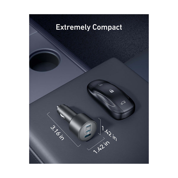 Anker Car Charger (167.5W, 3 Ports) with cable bundle Gray