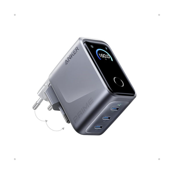 Anker Prime Charger (160W, 3 Ports, Smart Display) Silver