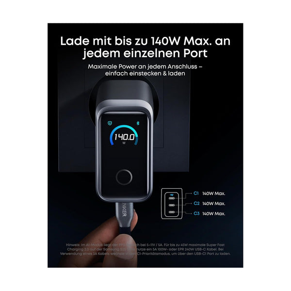 Anker Prime Charger (160W, 3 Ports, Smart Display) Silver