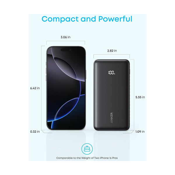 Anker Zolo Power Bank (20K, 22.5W, Built-In USB-C Cable Black