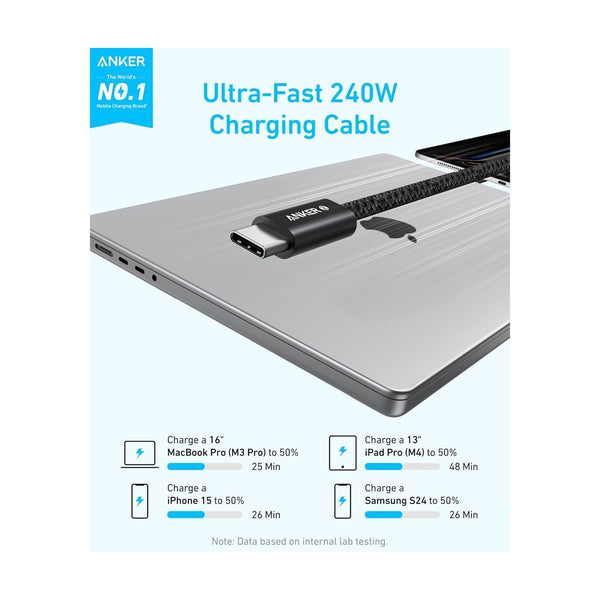 Anker Zolo USB C to USB C Cable, (240W)(1.8m/6ft)Black