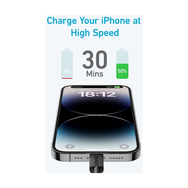 Anker - 322 Usb-C To Lightning Cable (6Ft Braided) Black