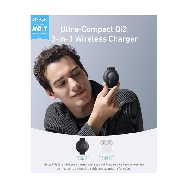 Anker - Maggo Magsafe Compatible 3-In-1 Charger, Qi2 Certified 15W Fast Charger - Black