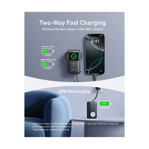 Anker - Maggo Power Bank (10K, 35W, For Apple Watch) Black