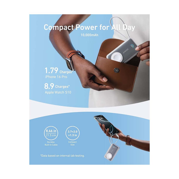Anker - Maggo Power Bank (10K, 35W, For Apple Watch) White