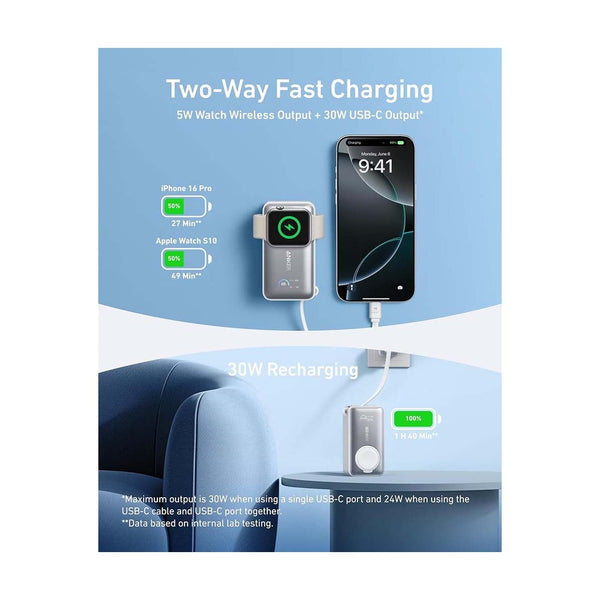 Anker - Maggo Power Bank (10K, 35W, For Apple Watch) White