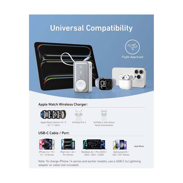 Anker - Maggo Power Bank (10K, 35W, For Apple Watch) White