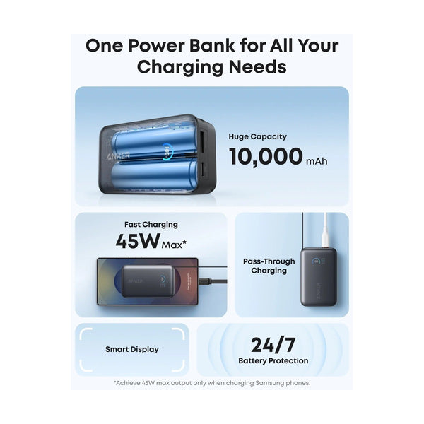 Anker - Nano Power Bank (10K, 45W, Built-In Retractable Usb-C Cable) Black