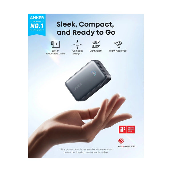 Anker - Nano Power Bank (10K, 45W, Built-In Retractable Usb-C Cable) Black