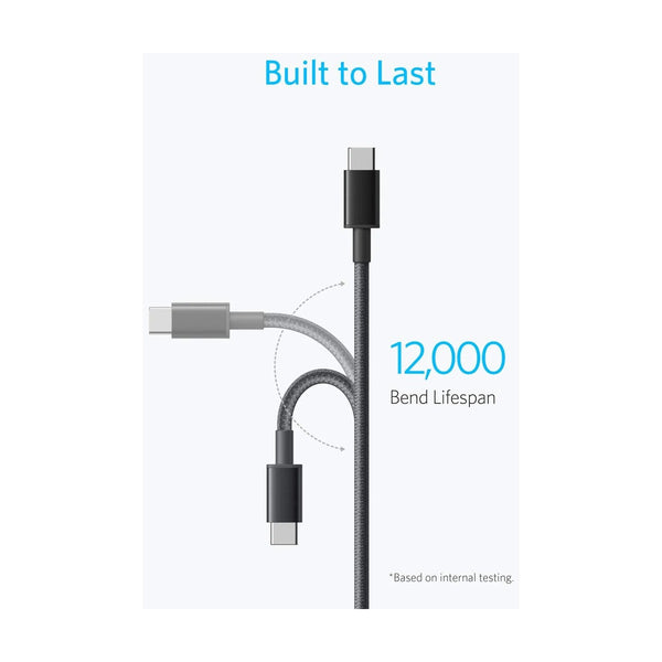 Anker - Nylon Usb-C To Usb-C 2.0 Cable 3.3Ft Black