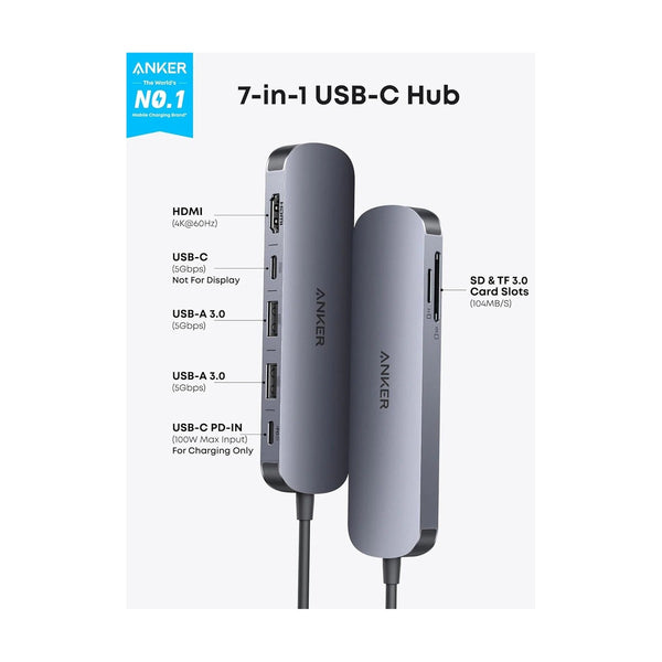 Anker - Usb C Hub, 7-In-1 Multi-Port Usb Adapter For Laptops
