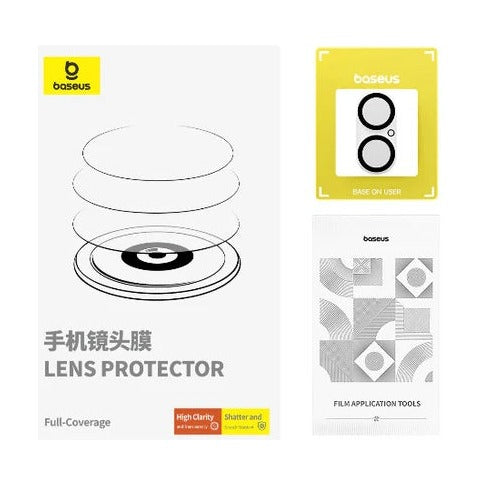 Baseus Crystal Series Hd Full-Frame Lens Protector For Ip 16/16 Plus, Clear (Pack Of 2 With 2 Cleaning Kits)
