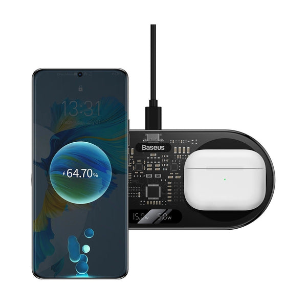 Baseus Digital Led Display 2In1 Wireless Charger 20W Black Universal Version