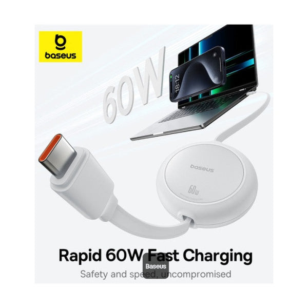 Baseus Free2Pull Mini Charging Cable Usb-C To Usb- C 60W 1M Moon White