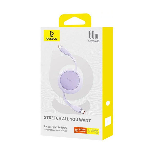 Baseus Free2Pull Mini Charging Cable Usb-C To Usb- C 60W 1M Nebula Purple