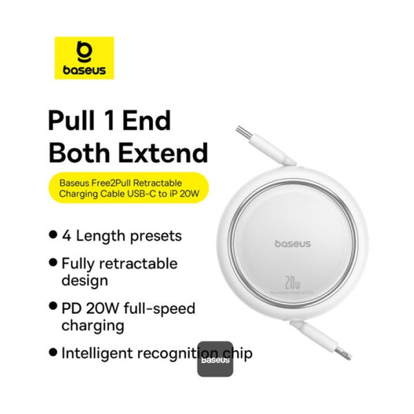 Baseus Free2Pull Retractable Charging Cable Usb-C To Ip 20W 1M Moon White
