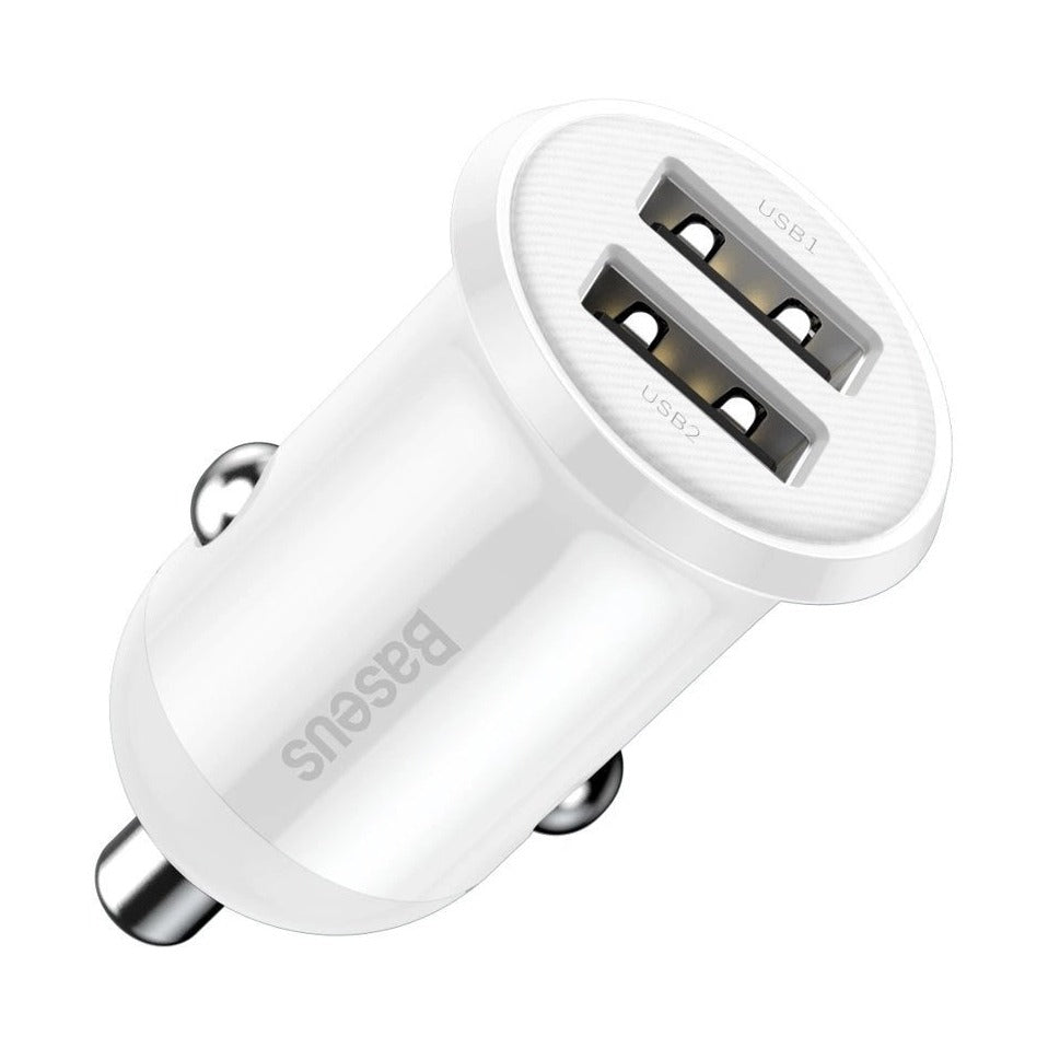شاحن سيارة بيسوس جرين برو (منفذين USB 4.8 أمبير) أبيض