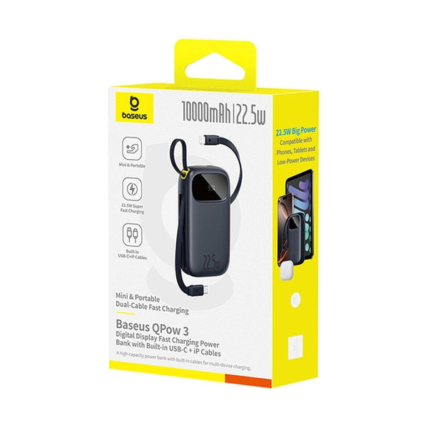 Baseus - Os-Baseus Enerfill Fc31 Digital Display Power Bank With 2 Built-In Cables 10000Mah 22.5W Cosmic Black