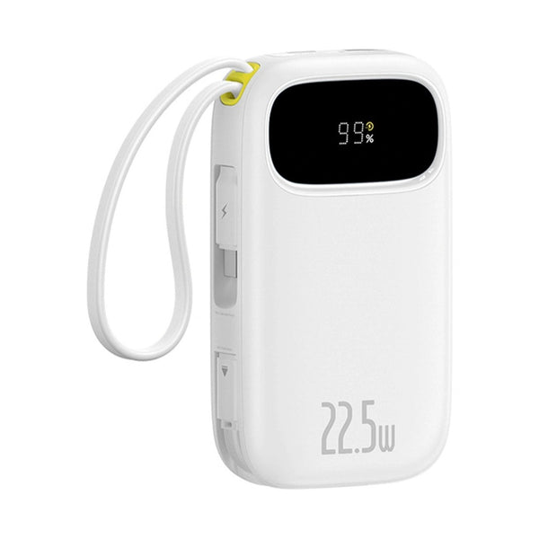 Baseus - Os-Baseus Enerfill Fc31 Digital Display Power Bank With 2 Built-In Cables 10000Mah 22.5W Moon White