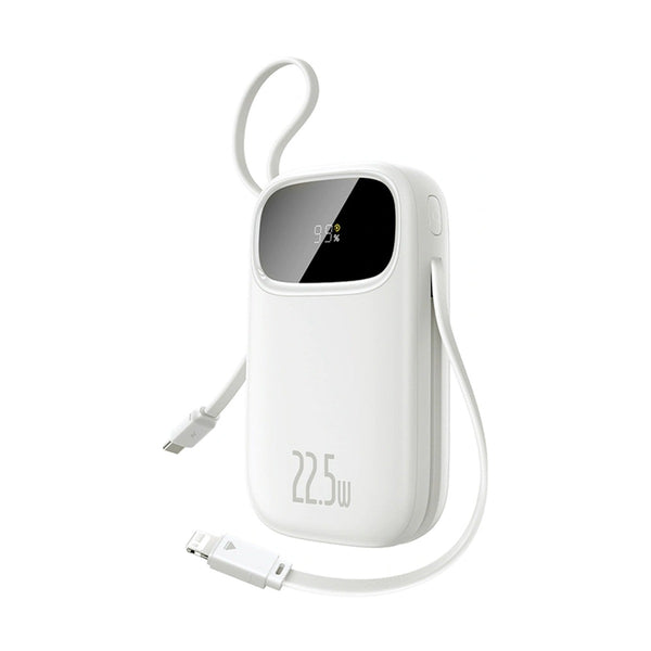 Baseus - Os-Baseus Enerfill Fc31 Digital Display Power Bank With 2 Built-In Cables 10000Mah 22.5W Moon White
