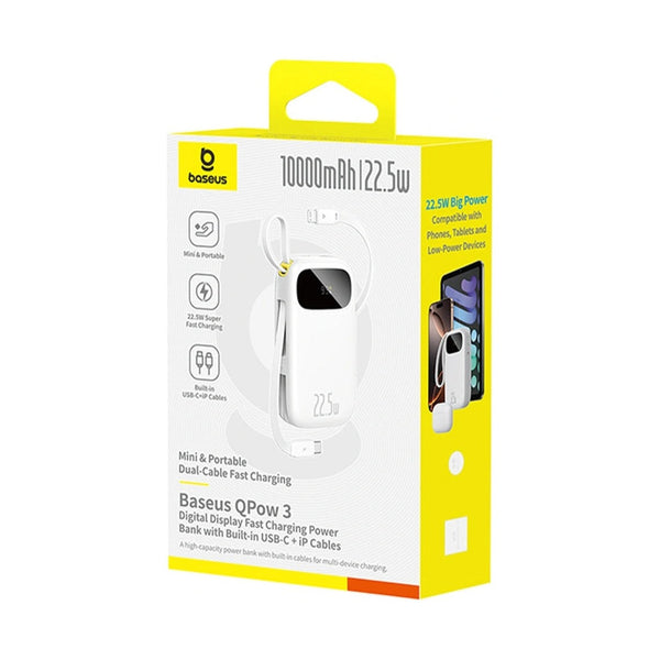 Baseus - Os-Baseus Enerfill Fc31 Digital Display Power Bank With 2 Built-In Cables 10000Mah 22.5W Moon White