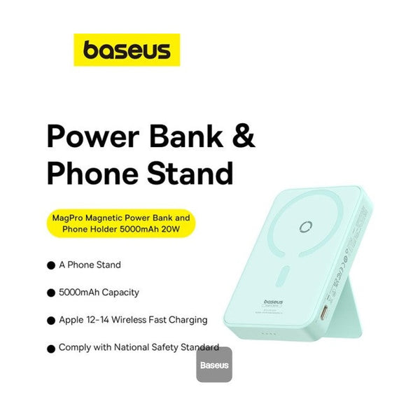 Baseus - Os-Baseus Magpro Magnetic Bracket Wireless Fast-Charging Power Bank 5000Mah 20W Peppermint Blue