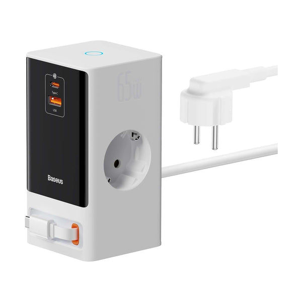 Baseus - Os-Baseus Powercombo Digital Powerstrip Retractable-C 65W Smart Version With 1.5M Power Cord Eu Glacier White