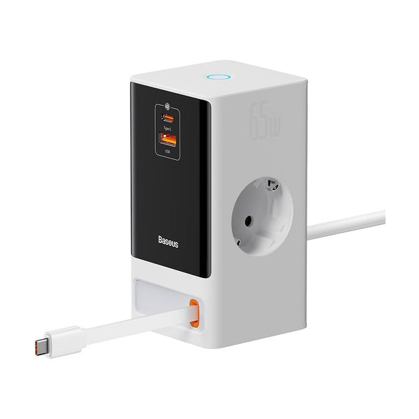 Baseus - Os-Baseus Powercombo Digital Powerstrip Retractable-C 65W Smart Version With 1.5M Power Cord Eu Glacier White