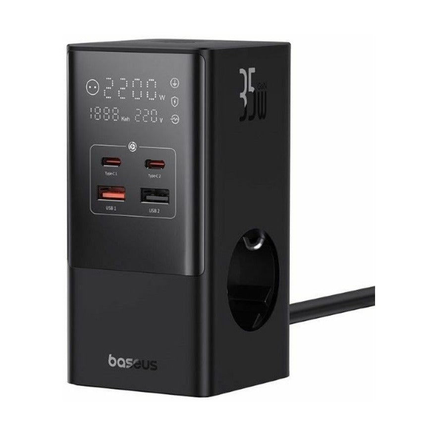 Baseus - Os-Baseus Powercombo Tower Digital Powerstrip 3Ac+2U+2C 35W With 1.5M Power Cord Eu Cluster Black