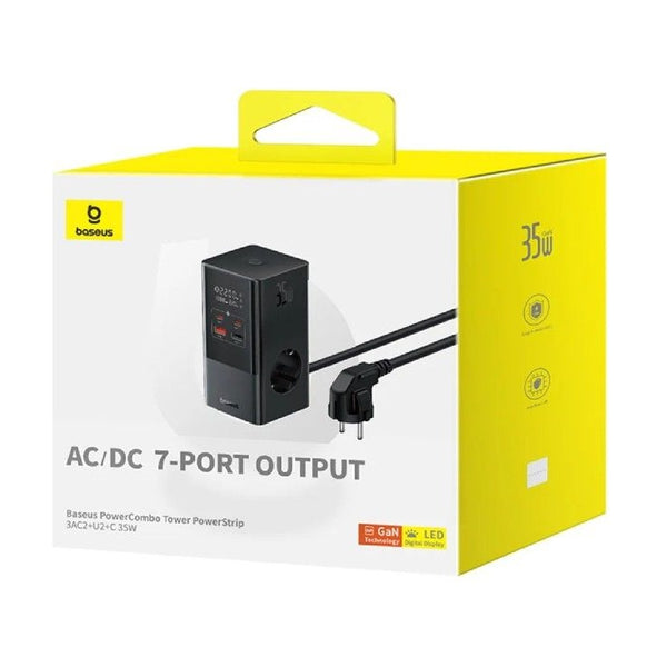 Baseus - Os-Baseus Powercombo Tower Digital Powerstrip 3Ac+2U+2C 35W With 1.5M Power Cord Eu Cluster Black