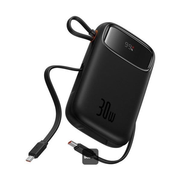 Baseus - Os-Baseus Qpow 2 Digital Display Fast-Charging Power Bank With 2 Built-In Type-C Cable 10000Mah 30W Cluster Black