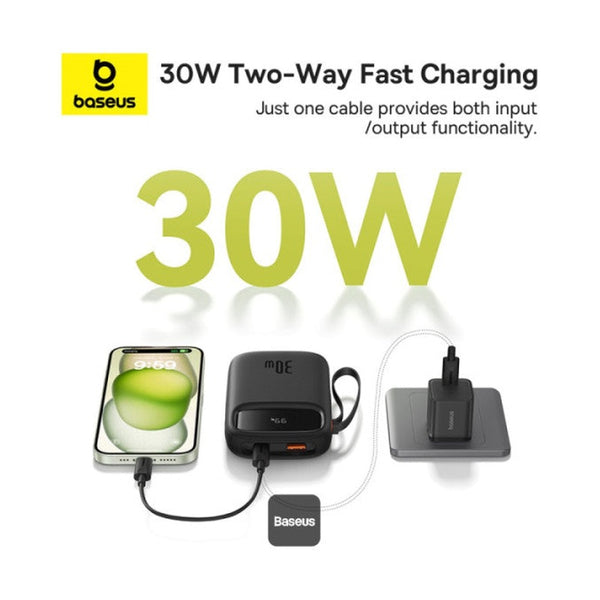 Baseus - Os-Baseus Qpow 2 Digital Display Fast-Charging Power Bank With 2 Built-In Type-C Cable 10000Mah 30W Cluster Black