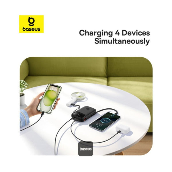 Baseus - Os-Baseus Qpow 2 Digital Display Fast-Charging Power Bank With 2 Built-In Type-C Cable 10000Mah 30W Cluster Black