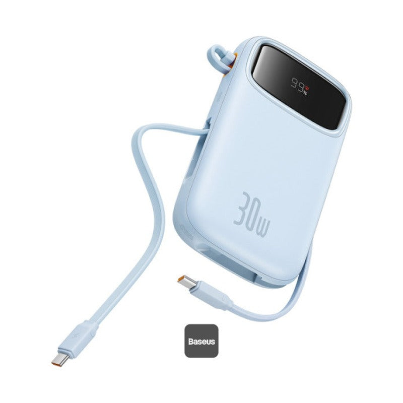 Baseus - Os-Baseus Qpow 2 Digital Display Fast-Charging Power Bank With 2 Built-In Type-C Cable 10000Mah 30W Galaxy Blue