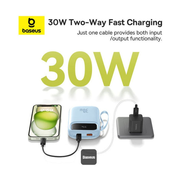 Baseus - Os-Baseus Qpow 2 Digital Display Fast-Charging Power Bank With 2 Built-In Type-C Cable 10000Mah 30W Galaxy Blue