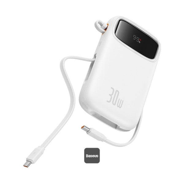 Baseus - Os-Baseus Qpow 2 Digital Display Fast-Charging Power Bank With 2 Built-In Type-C Cable 10000Mah 30W Moon White