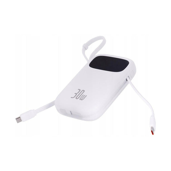 Baseus - Os-Baseus Qpow 2 Digital Display Fast-Charging Power Bank With 2 Built-In Type-C Cable 10000Mah 30W Moon White